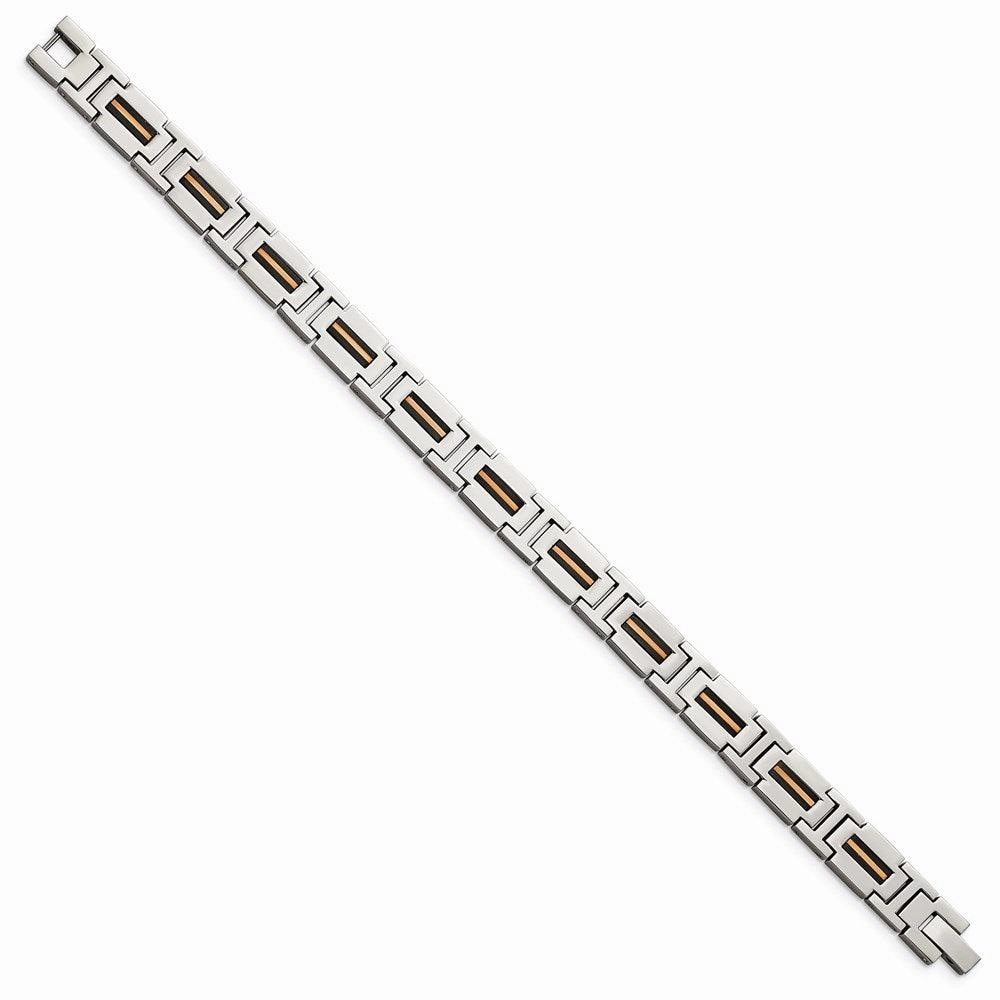 Stainless Steel Polished Black and Rose IP-plated 8.5in Link Bracelet