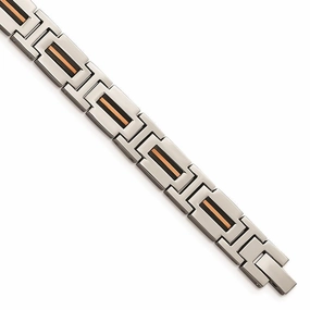 Stainless Steel Polished Black and Rose IP-plated 8.5in Link Bracelet