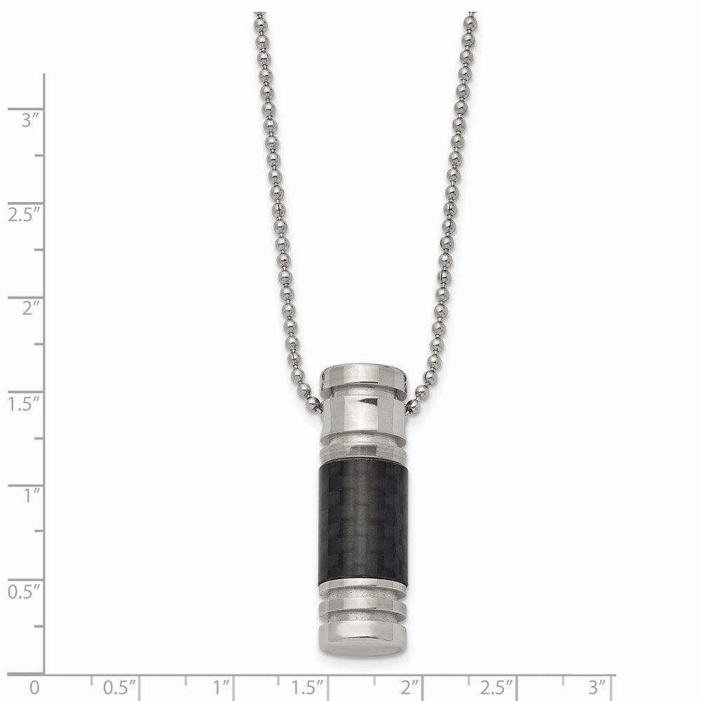 Stainless Steel Polished Black Carbon Fiber Inlay 22in Necklace
