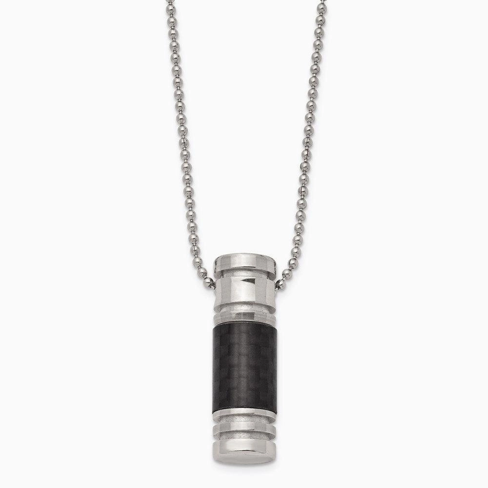 Stainless Steel Polished Black Carbon Fiber Inlay 22in Necklace