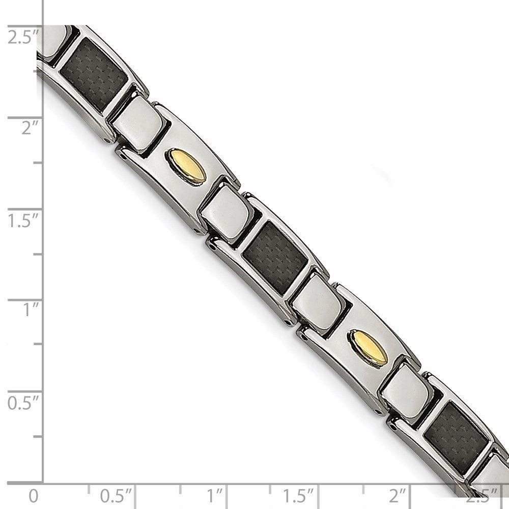 Stainless Steel Polished Black Carbon Fiber Inlay & Yellow IP Bracelet