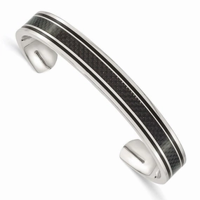 Stainless Steel Polished Black Carbon Fiber Inlay/Black IP-plated Bangle