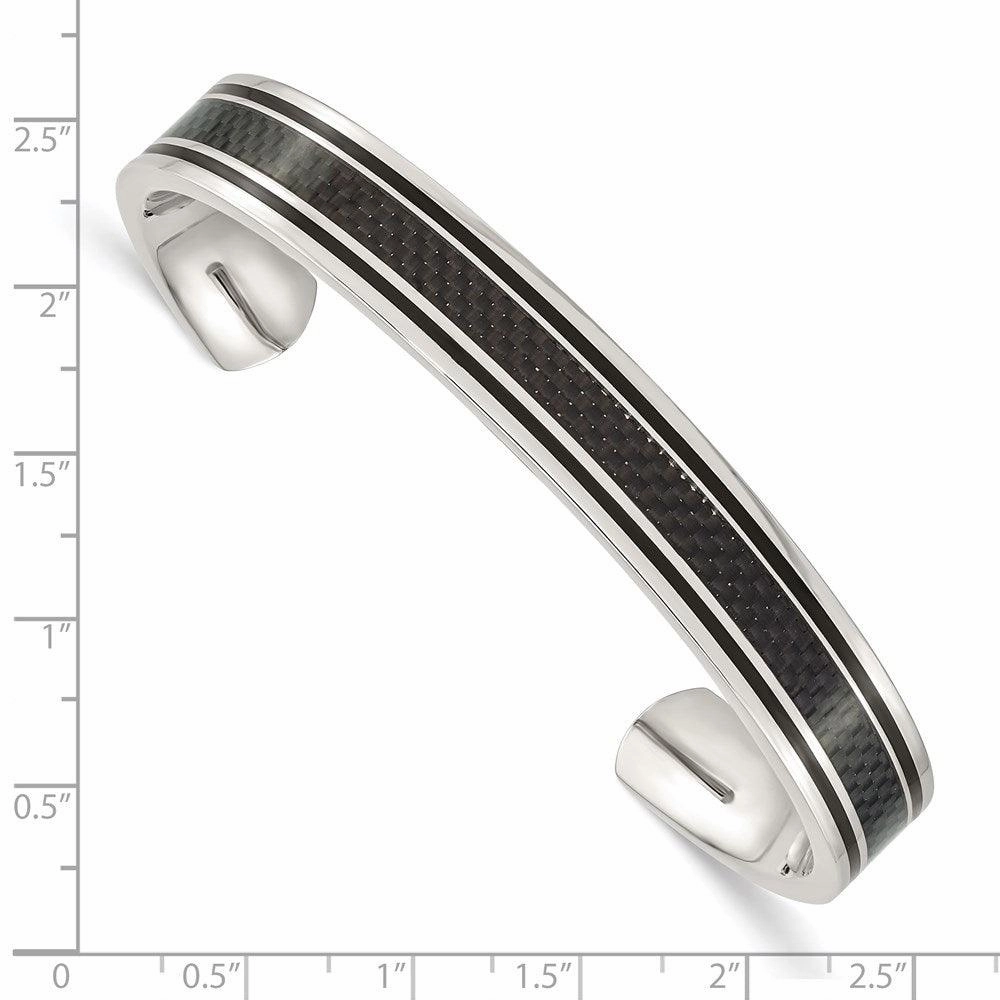 Stainless Steel Polished Black Carbon Fiber Inlay/Black IP-plated Bangle