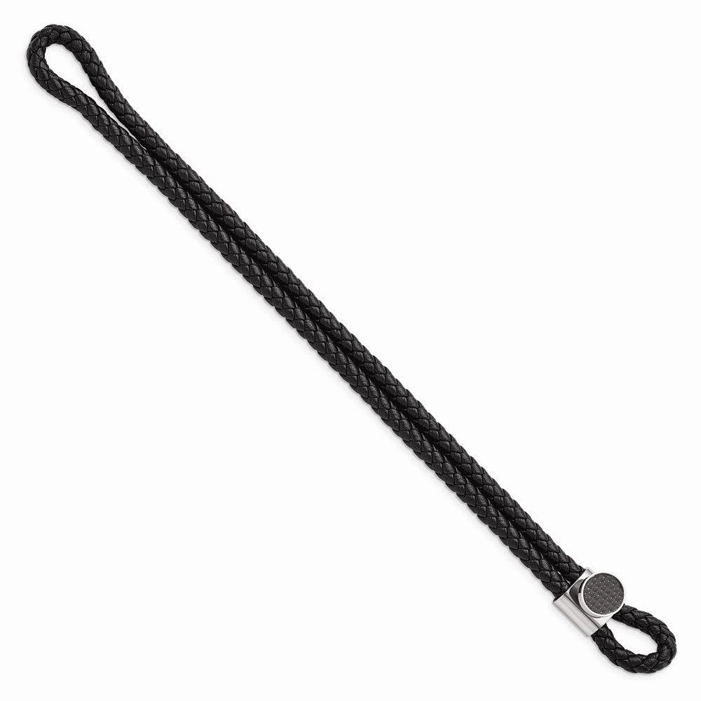 Stainless Steel Polished Black Carbon Fiber Inlay Black Leather 8.5in Brace