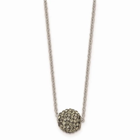 Stainless Steel Polished Black Enamel w/Crystals w/2in ext. Necklace