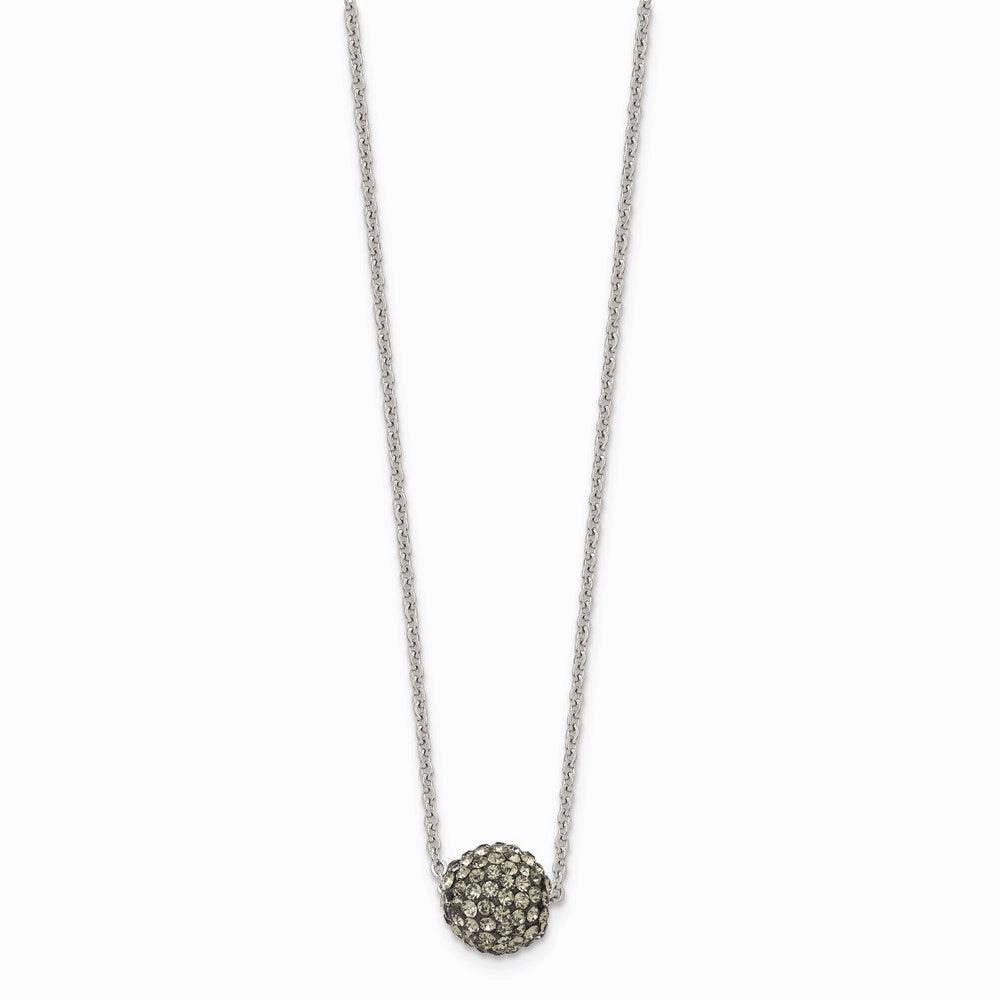 Stainless Steel Polished Black Enamel w/Crystals w/2in ext. Necklace