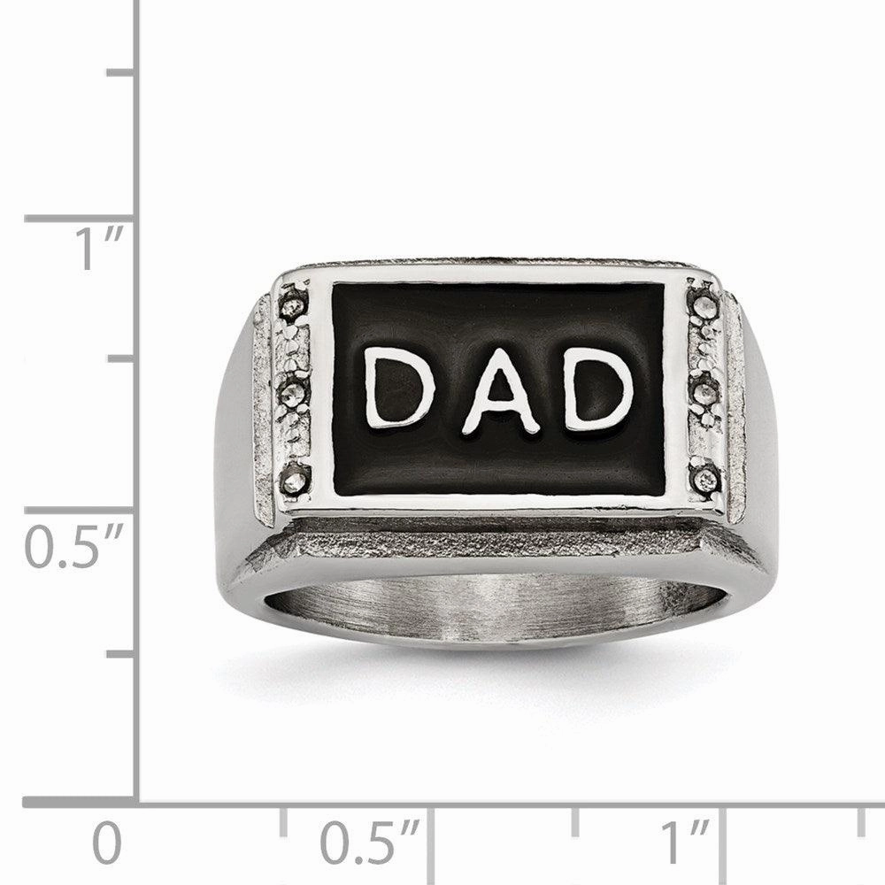 Stainless Steel Polished Black Enameled CZ Dad Ring