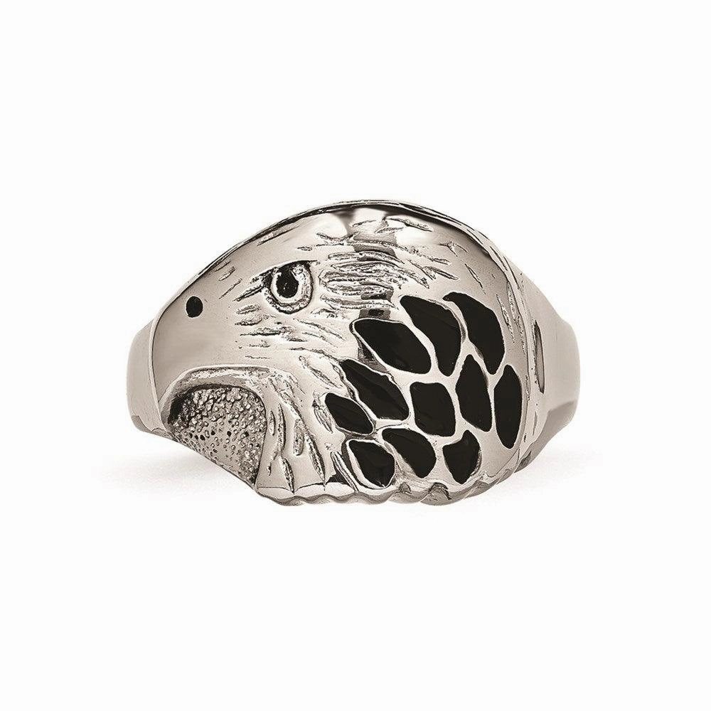 Stainless Steel Polished Black Enameled Eagle Ring
