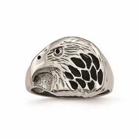 Stainless Steel Polished Black Enameled Eagle Ring