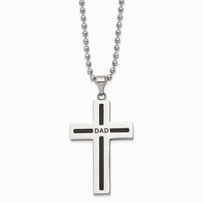 Stainless Steel Polished Black IP Cable Dad Cross Necklace