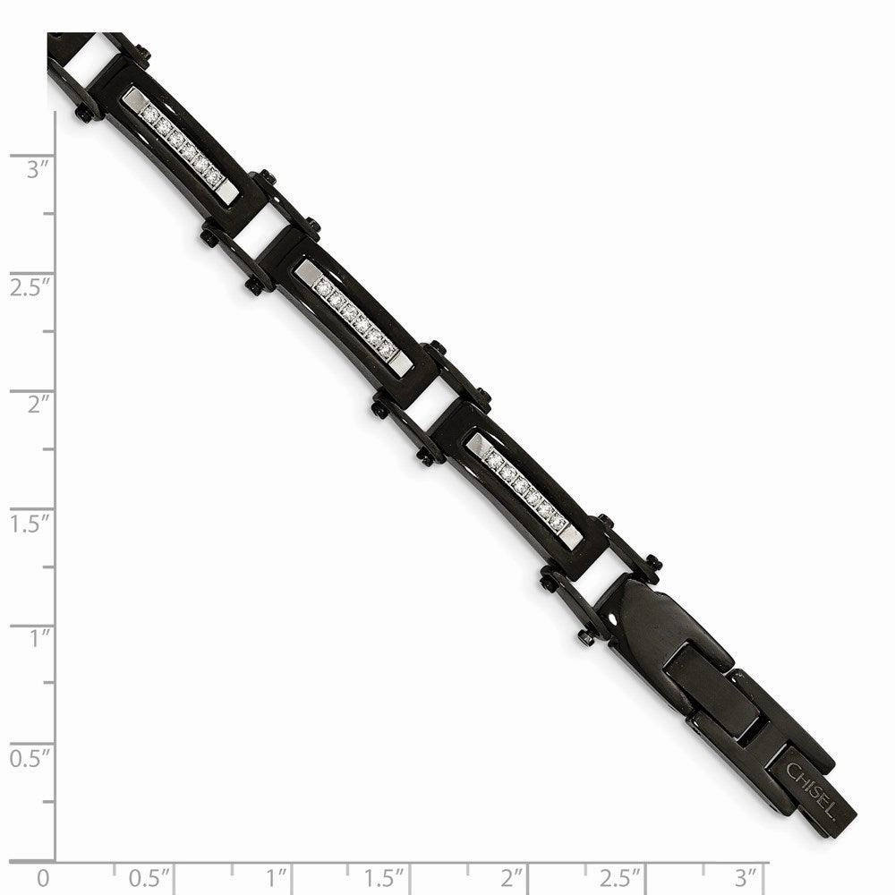 Stainless Steel Polished Black IP CZ w/.50in ext. Link Bracelet