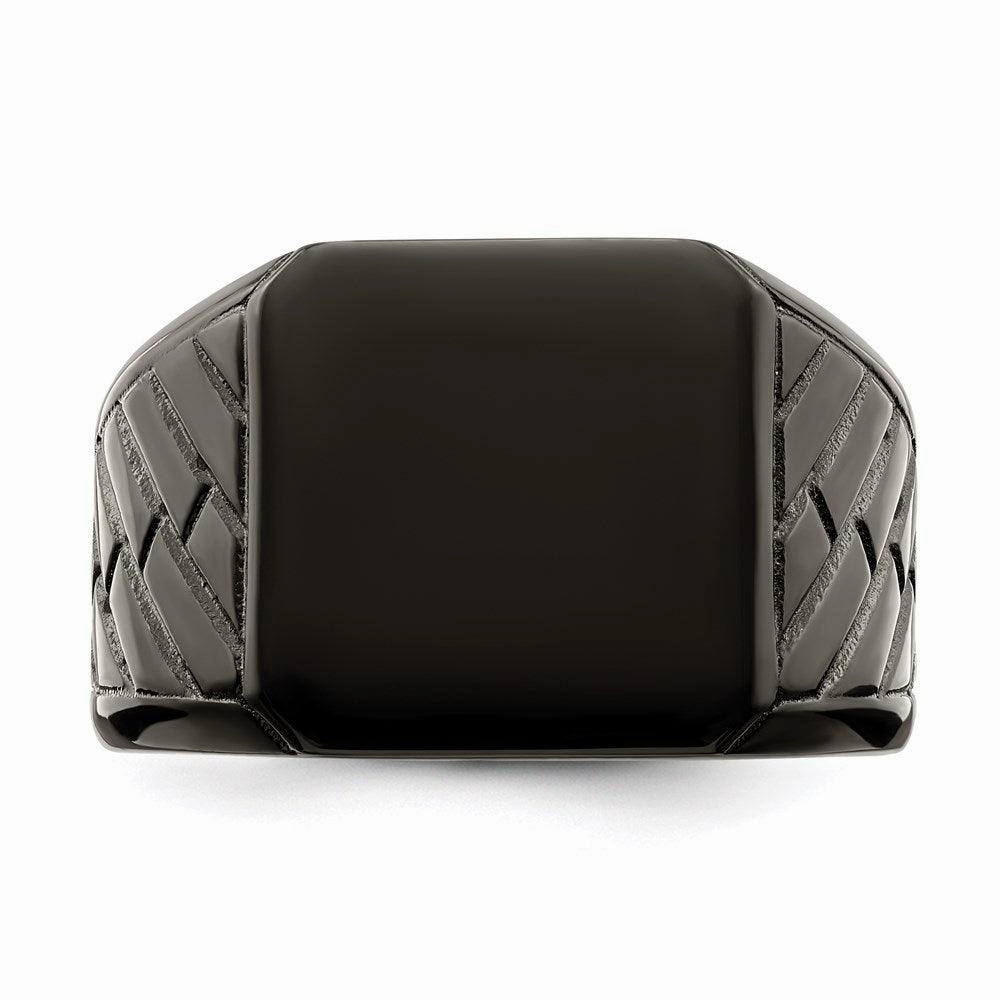 Stainless Steel Polished Black IP-plated Brick Design Signet Ring