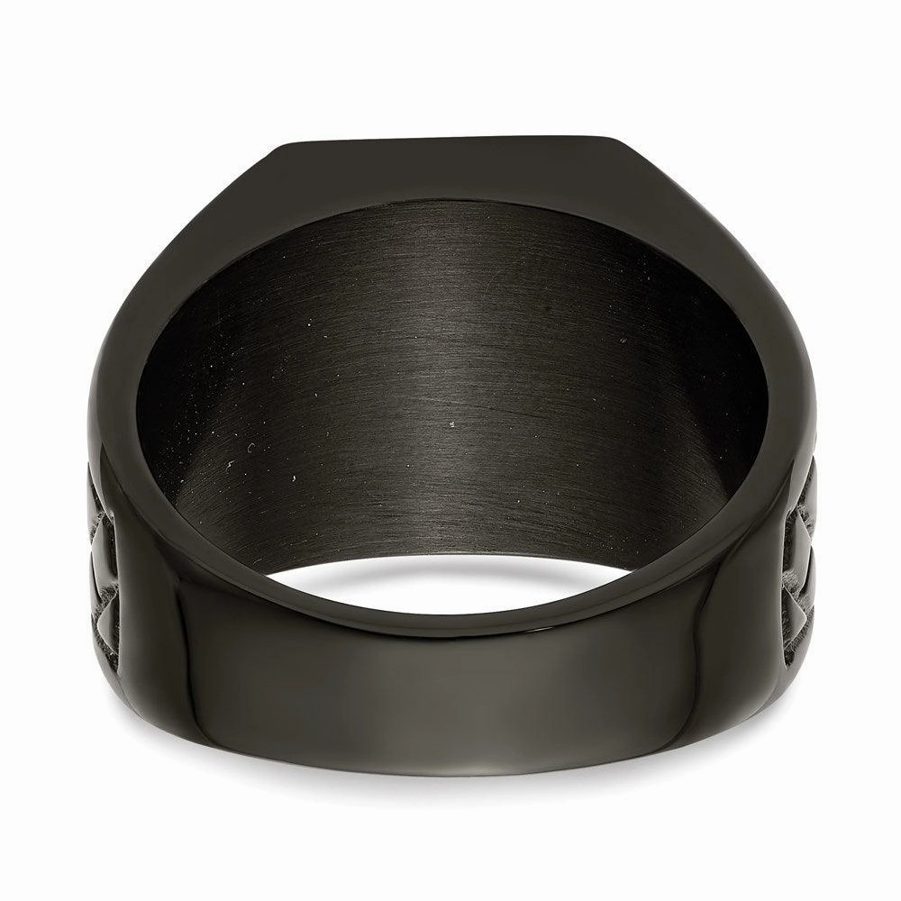 Stainless Steel Polished Black IP-plated Brick Design Signet Ring