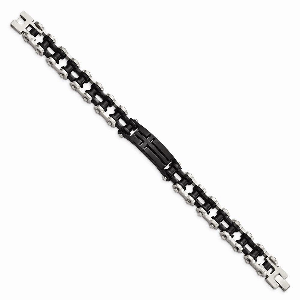 Stainless Steel Polished Black IP-plated Cross 9in ID Bracelet