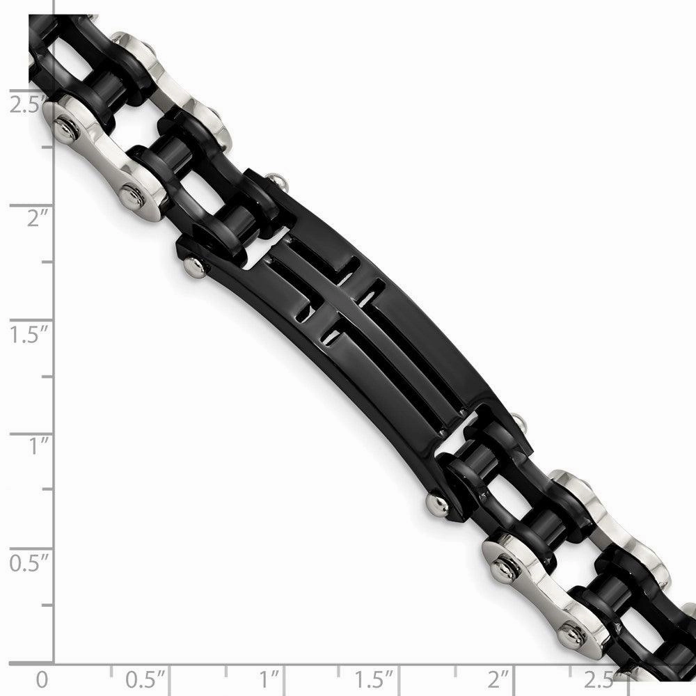Stainless Steel Polished Black IP-plated Cross 9in ID Bracelet