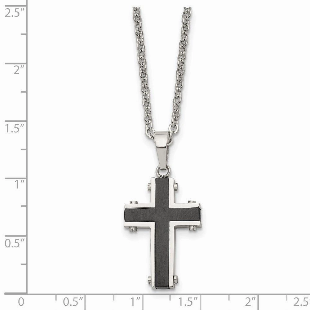 Stainless Steel Polished Black IP-plated Cross Necklace