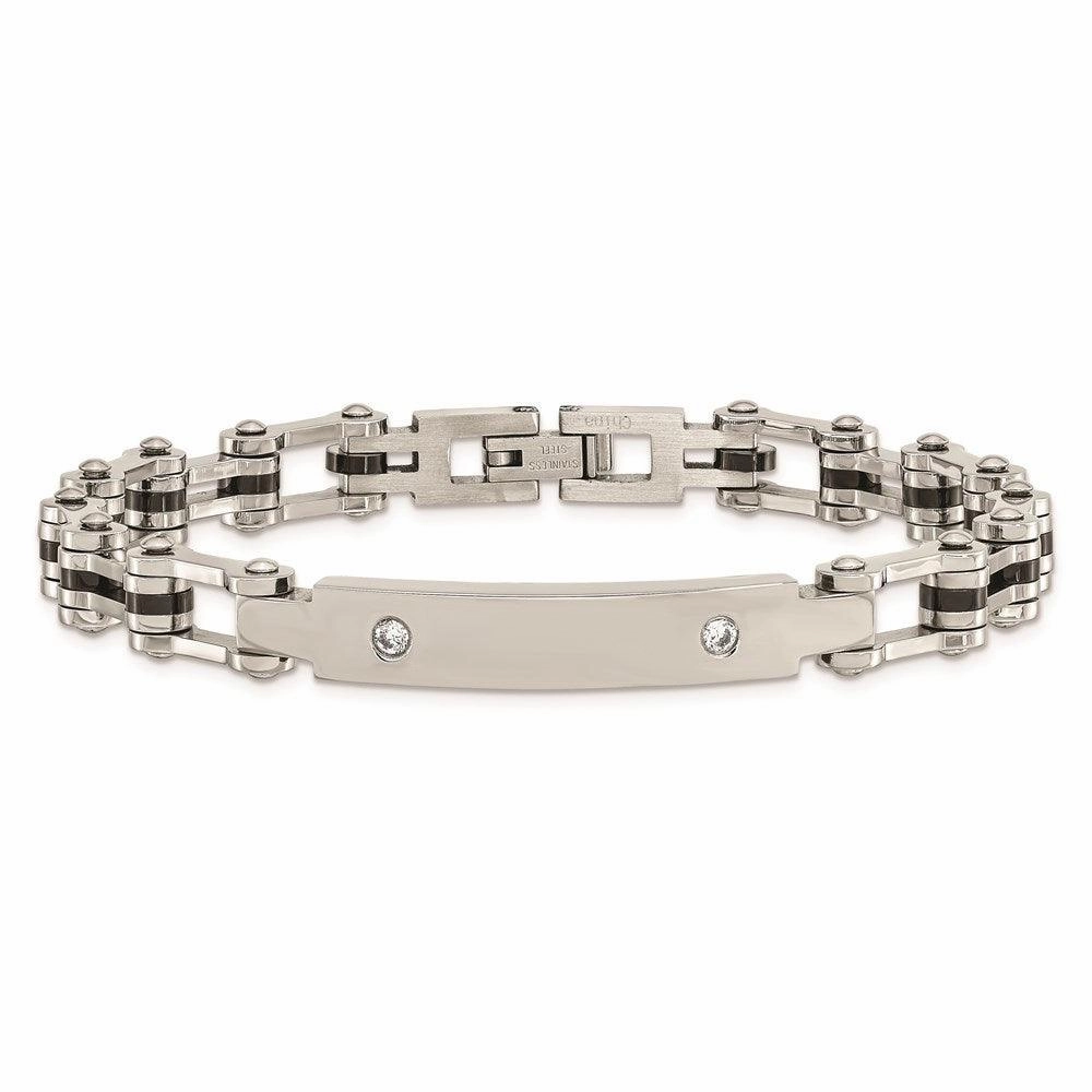 Stainless Steel Polished Black IP-plated CZ Bracelet