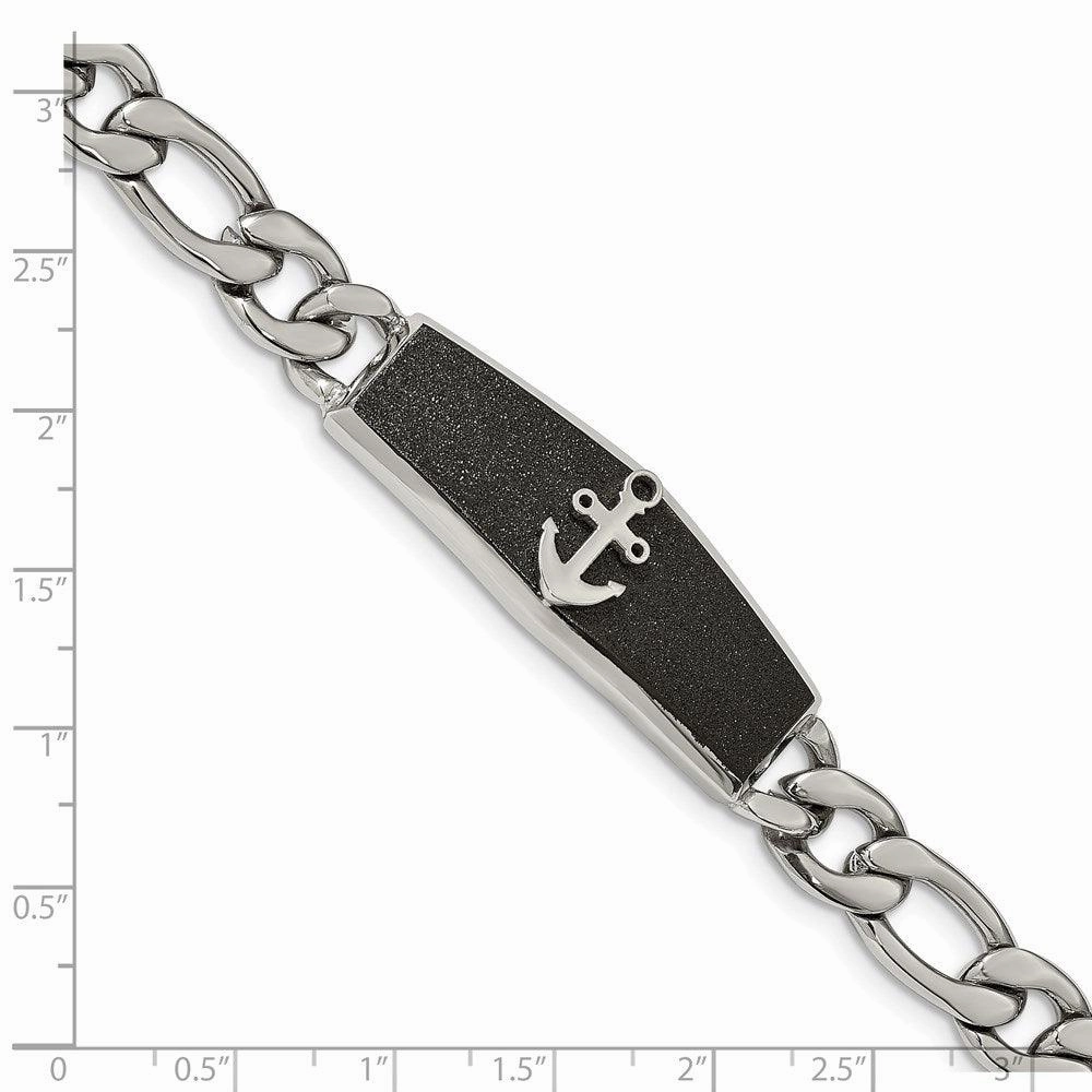 Stainless Steel Polished Black IP-plated Laser cut Anchor 8.5in Bracelet