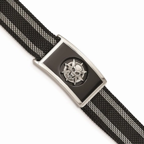 Stainless Steel Polished Black IP-plated Mesh Adj Magnetic Skull Bracelet