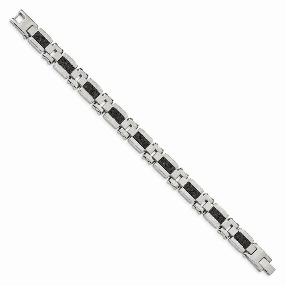Stainless Steel Polished Black IP-plated Textured Wire Inlay 8.5in Bracelet