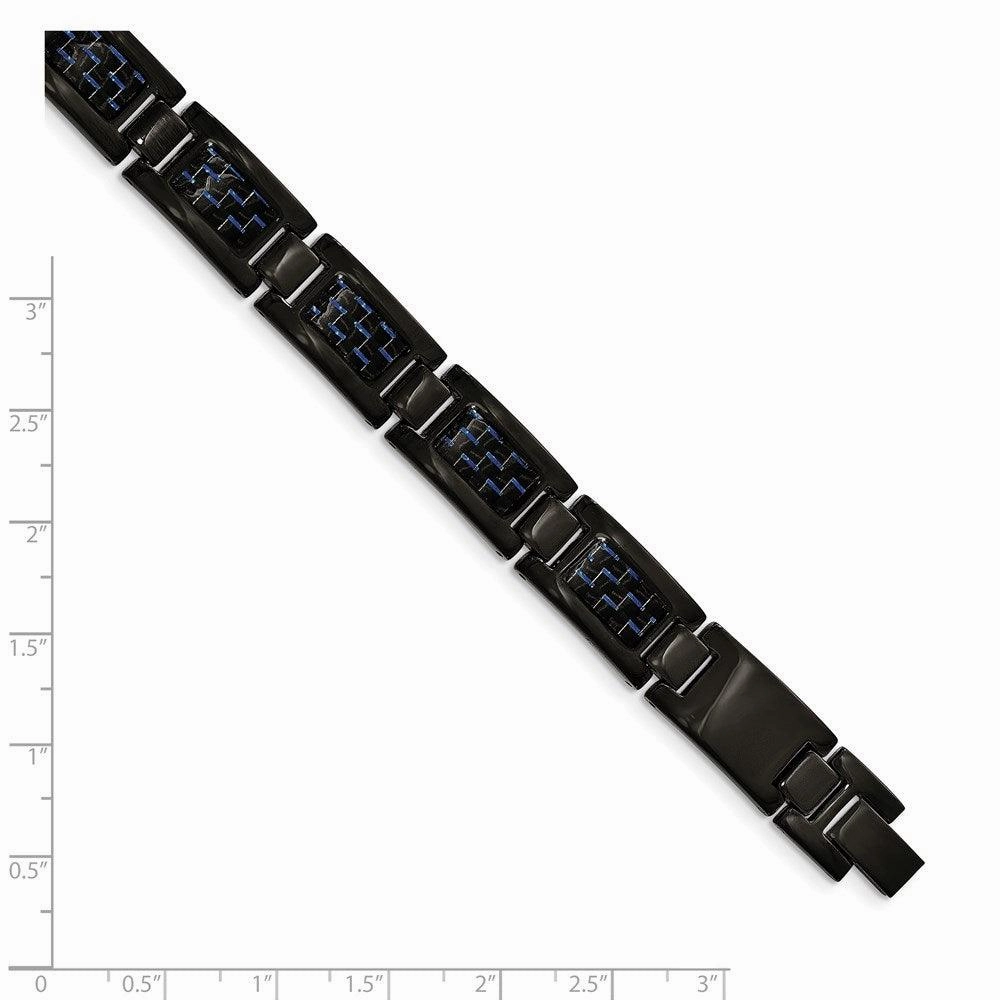 Stainless Steel Polished Black IP-plated w/Blue Carbon Fiber Inlay Bracelet