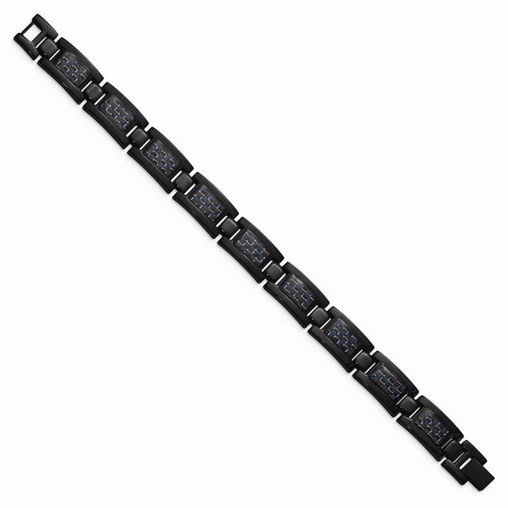 Stainless Steel Polished Black IP-plated w/Blue Carbon Fiber Inlay Bracelet
