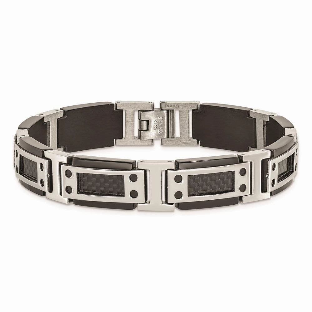 Stainless Steel Polished Black IP-plated w/ Carbon Fiber Inlay 8.5in Brace