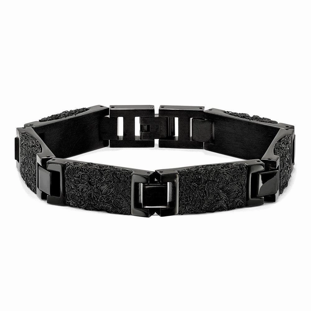 Stainless Steel Polished Black IP plated Wire Inlay 8.5in Bracelet