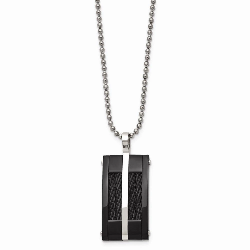 Stainless Steel Polished Black IP-plated Wire Necklace