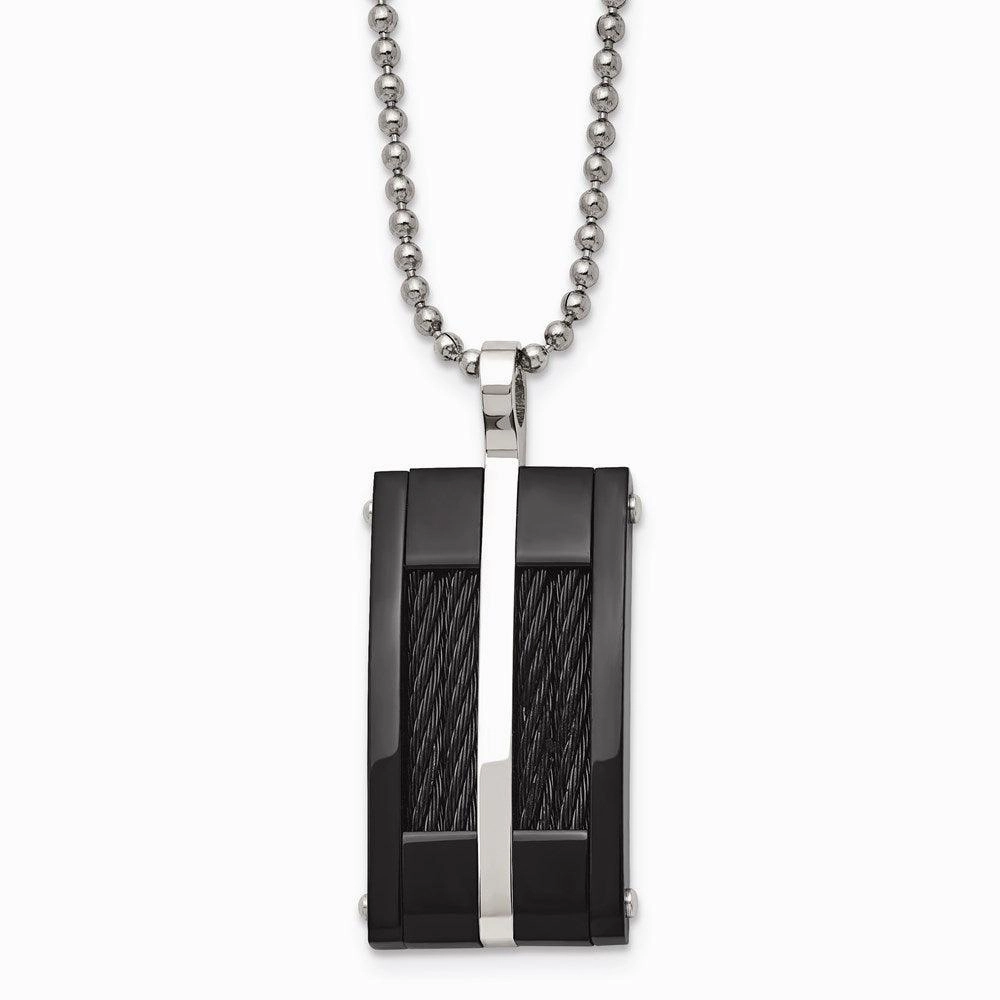 Stainless Steel Polished Black IP-plated Wire Necklace