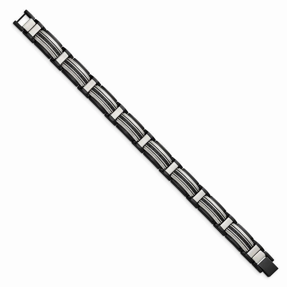 Stainless Steel Polished Black IP-plated with Black CZ 8.75in Link Bracelet