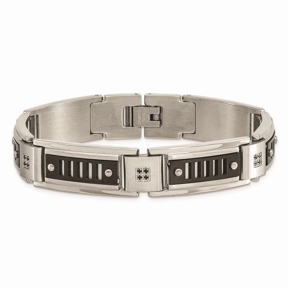 Stainless Steel Polished Black IP-plated with Black CZ Bracelet