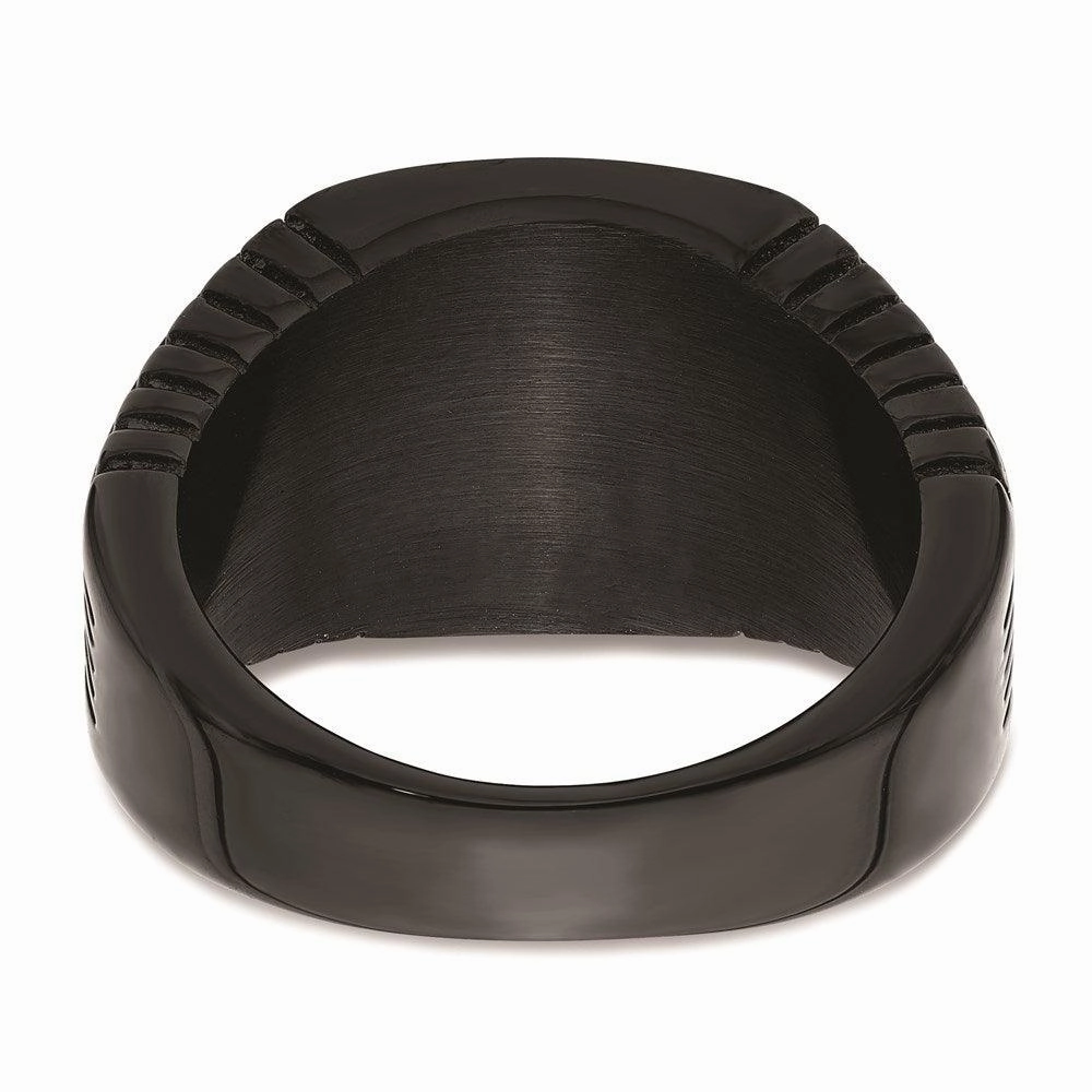 Stainless Steel Polished Black IP-plated with Black CZ Signet Ring