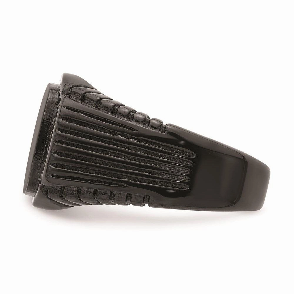Stainless Steel Polished Black IP-plated with Black CZ Signet Ring