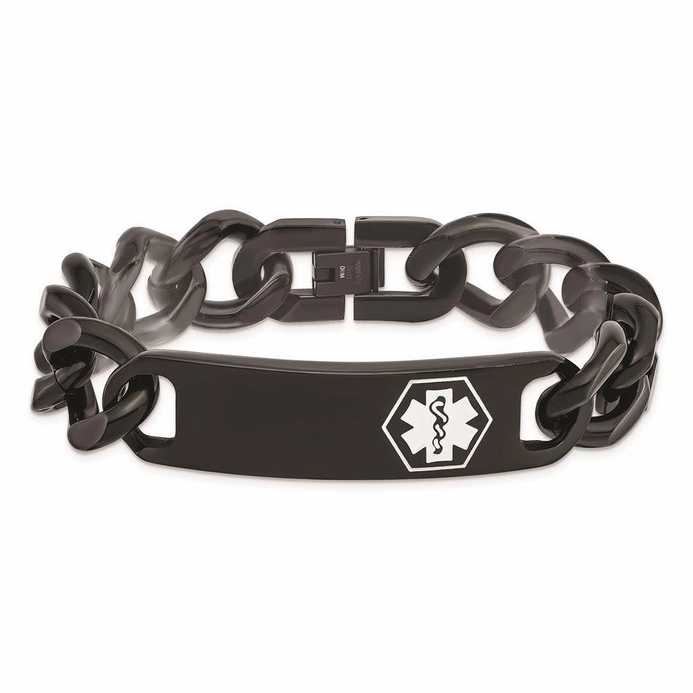 Stainless Steel Polished Black IP w/White Enamel 8.25in MED ID Bracelet