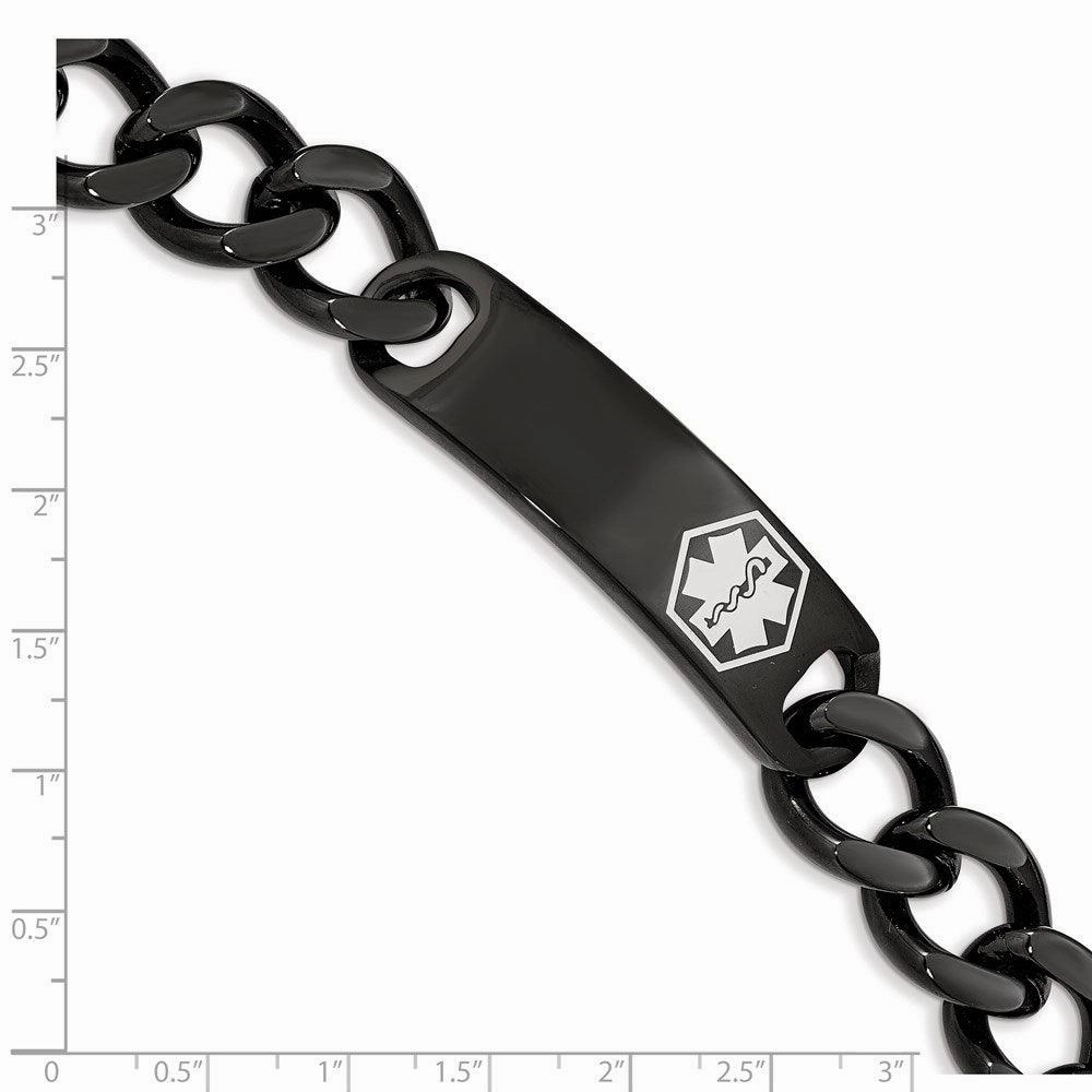 Stainless Steel Polished Black IP w/White Enamel 8.25in MED ID Bracelet