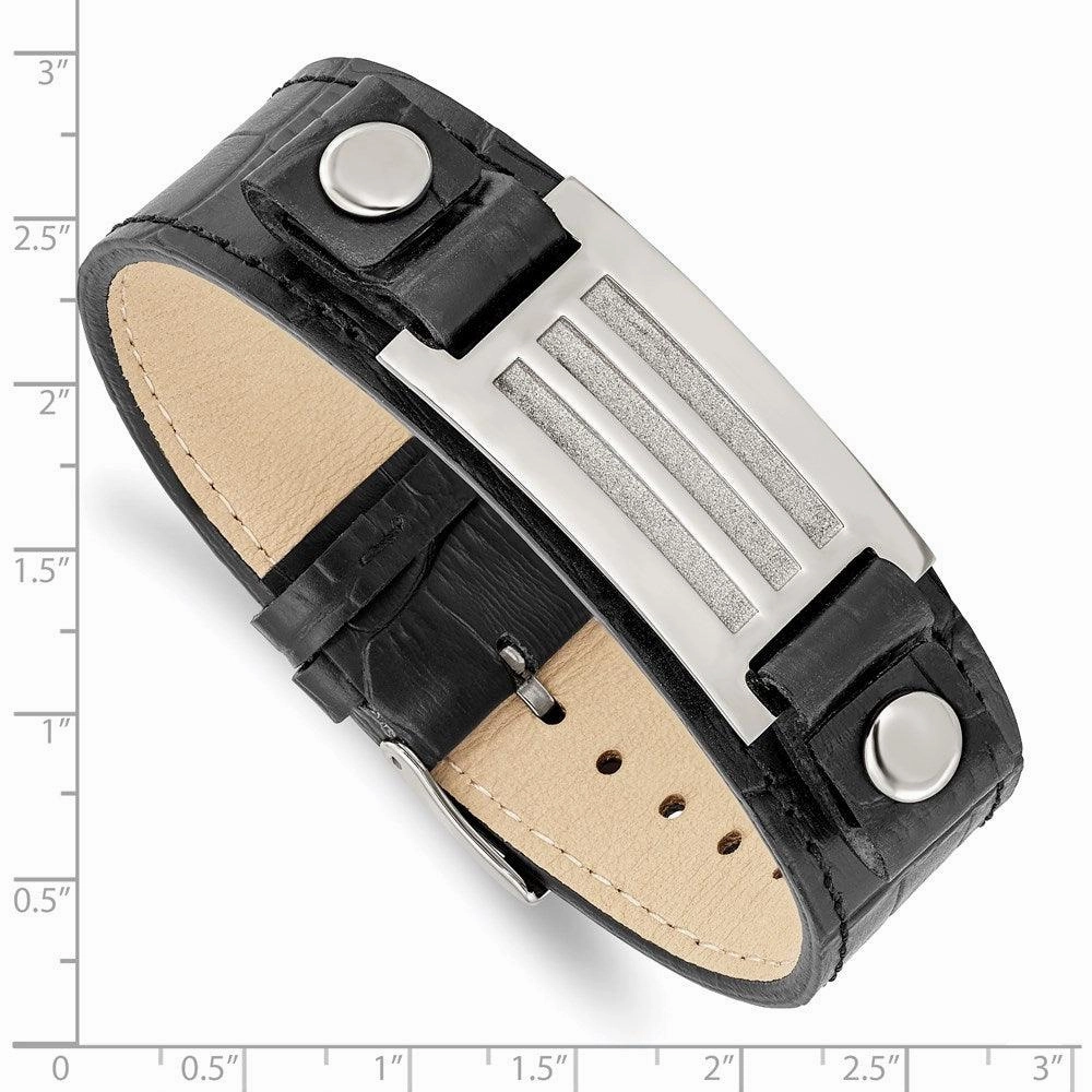 Stainless Steel Polished Black Leather w/Buckle w/Stone Finish 9.5in Brace