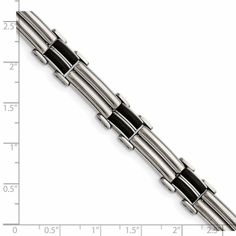 Stainless Steel Polished Black Rubber Bracelet