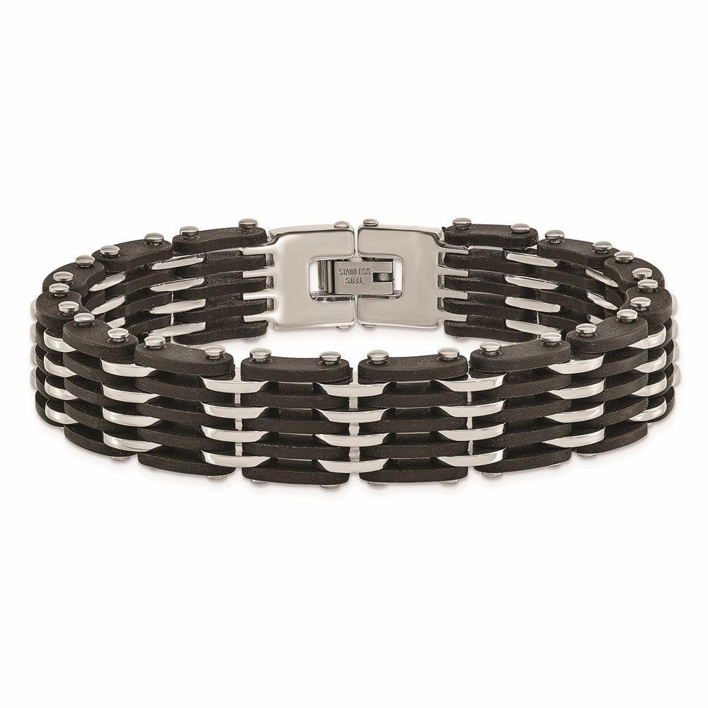 Stainless Steel Polished Black Rubber Bracelet