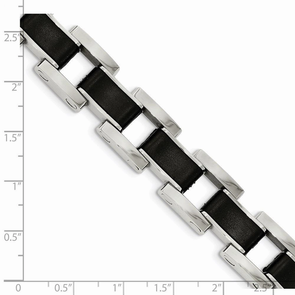 Stainless Steel Polished Black Rubber Bracelet