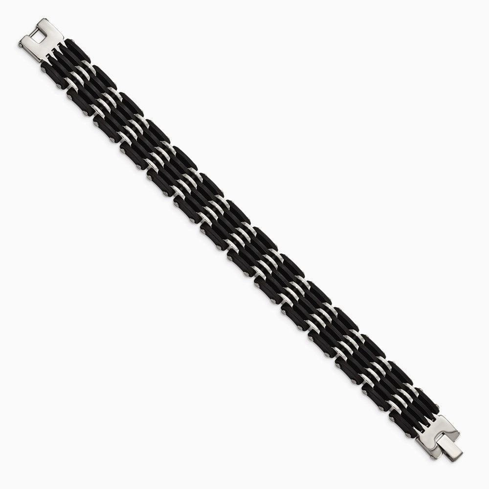 Stainless Steel Polished Black Rubber Bracelet