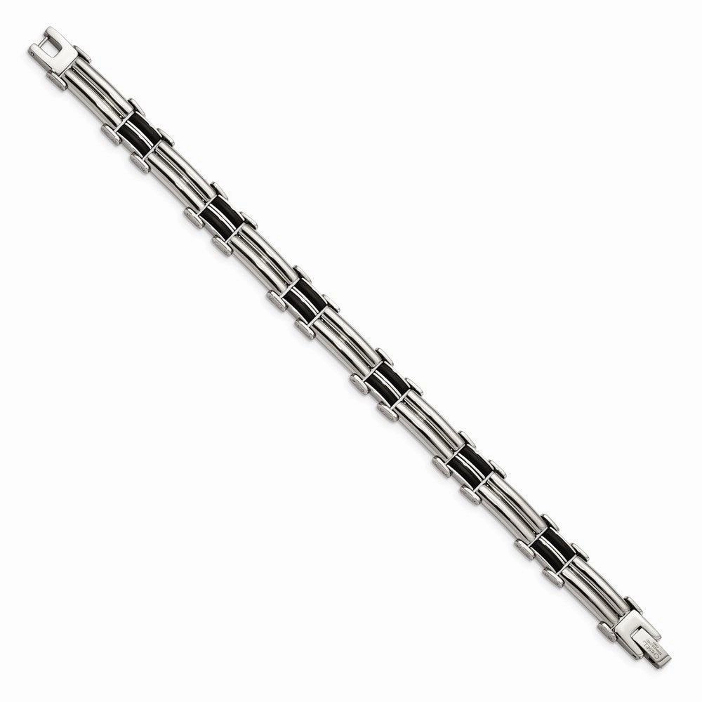Stainless Steel Polished Black Rubber Bracelet