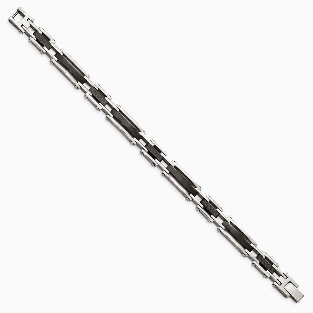 Stainless Steel Polished Blk IP-plated Solid Black Carbon Fiber Links Brac