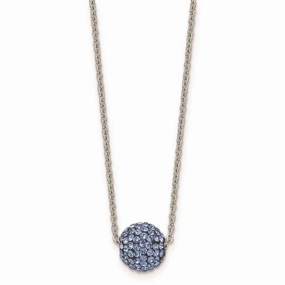 Stainless Steel Polished Blue Enamel w/Crystals w/2in ext. Necklace