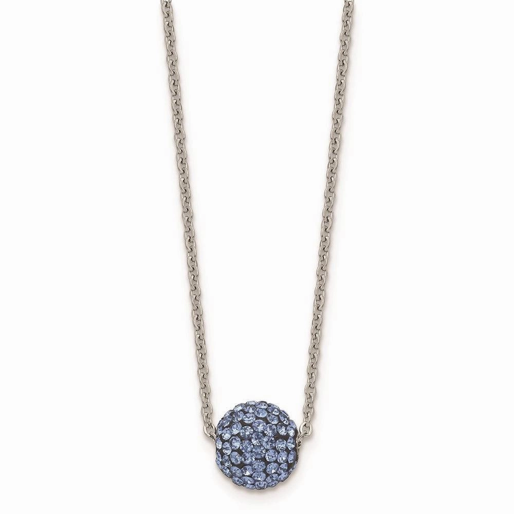 Stainless Steel Polished Blue Enamel w/Crystals w/2in ext. Necklace