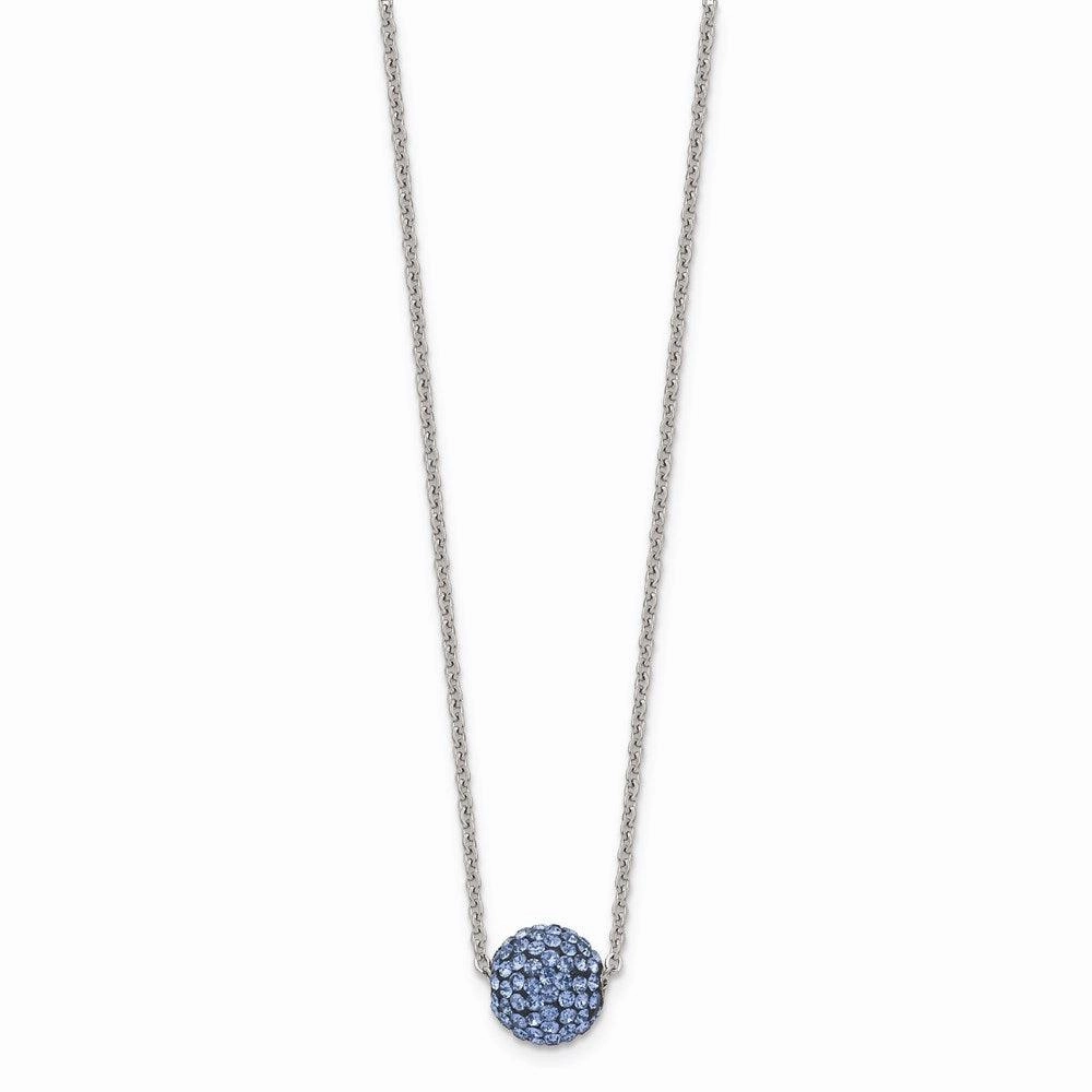 Stainless Steel Polished Blue Enamel w/Crystals w/2in ext. Necklace