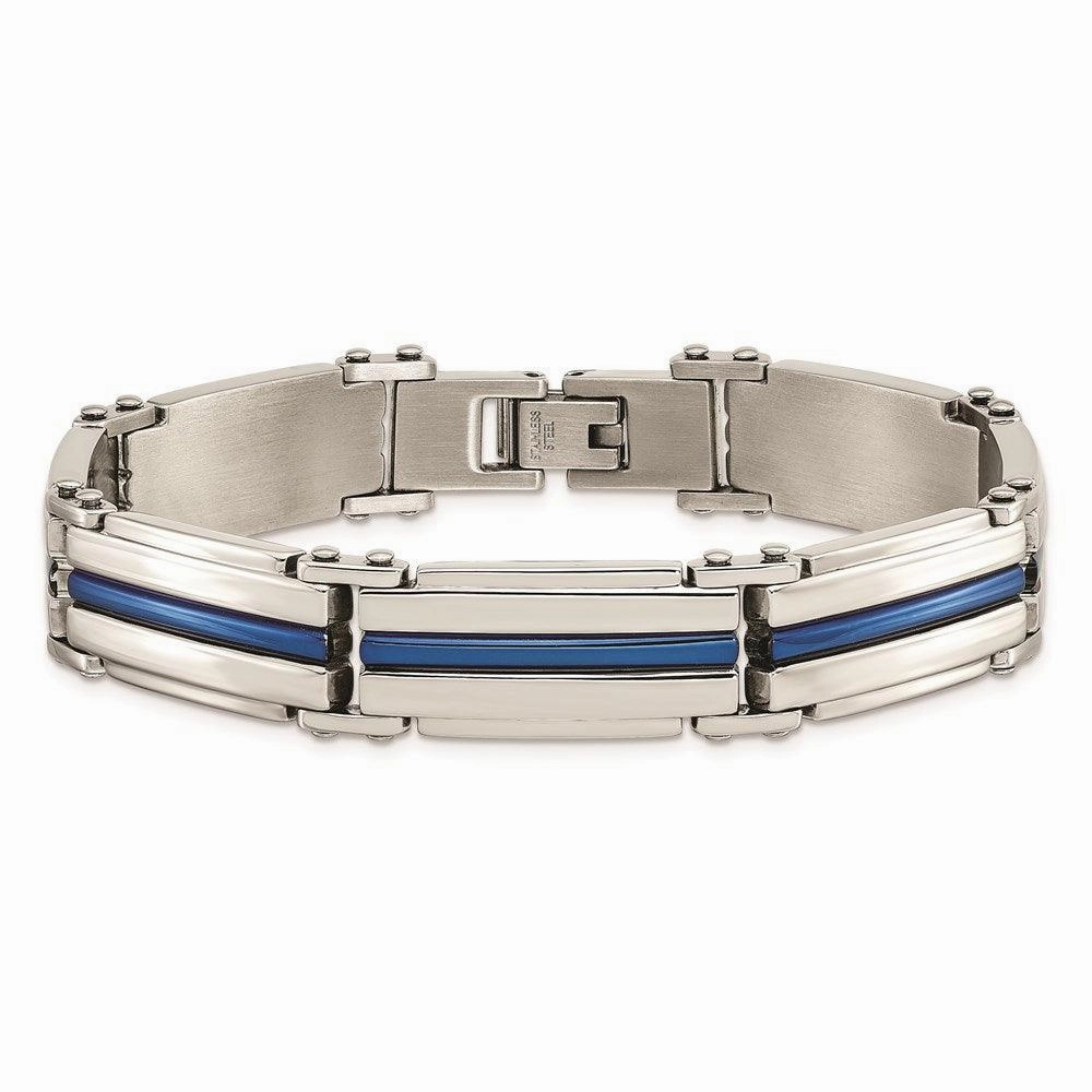 Stainless Steel Polished Blue IP-plated 8.5in Link Bracelet