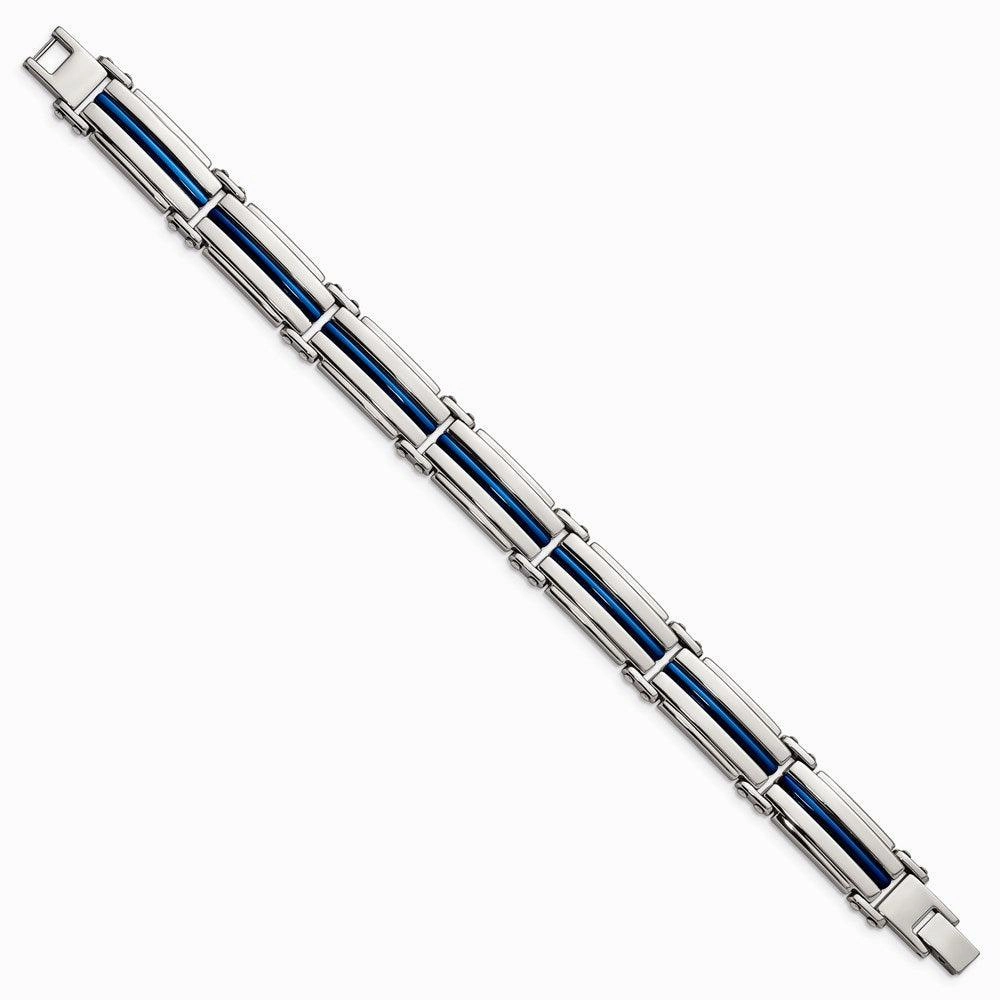 Stainless Steel Polished Blue IP-plated 8.5in Link Bracelet