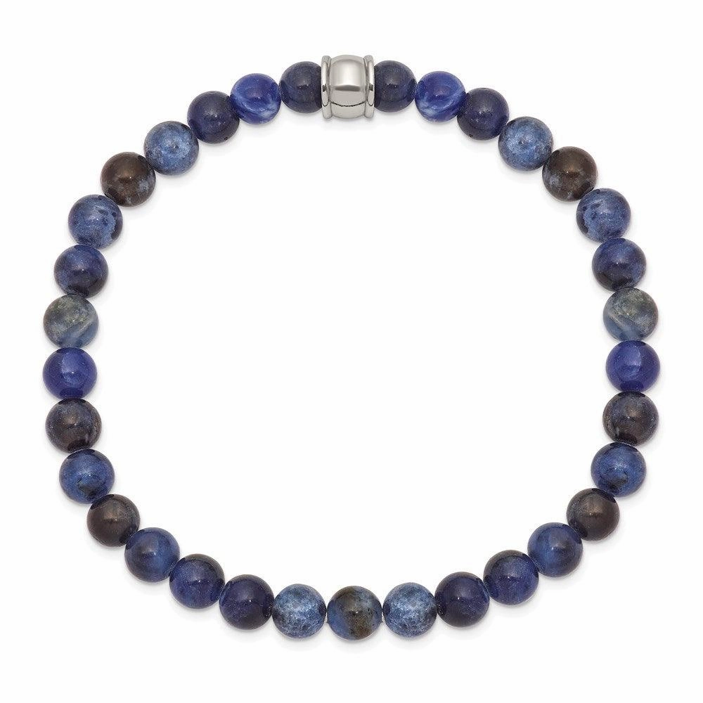 Stainless Steel Polished Blue Sodalite Stretch Bracelet