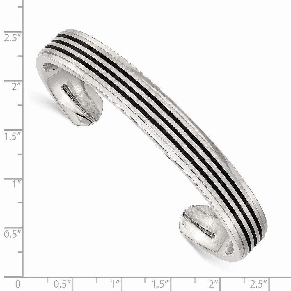 Stainless Steel Polished/Brushed Black Rubber Inlay Cuff Bangle